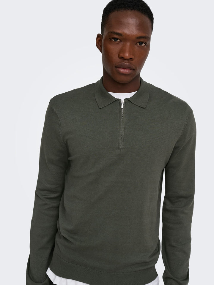 ONLY & SONS ONSWYLER REG HALF ZIP POLO KNIT – heren trui - Army