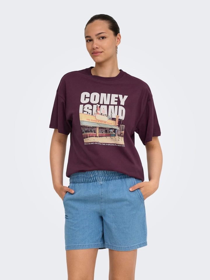 Only 15372177 Mila t-shirt aubergine – dames