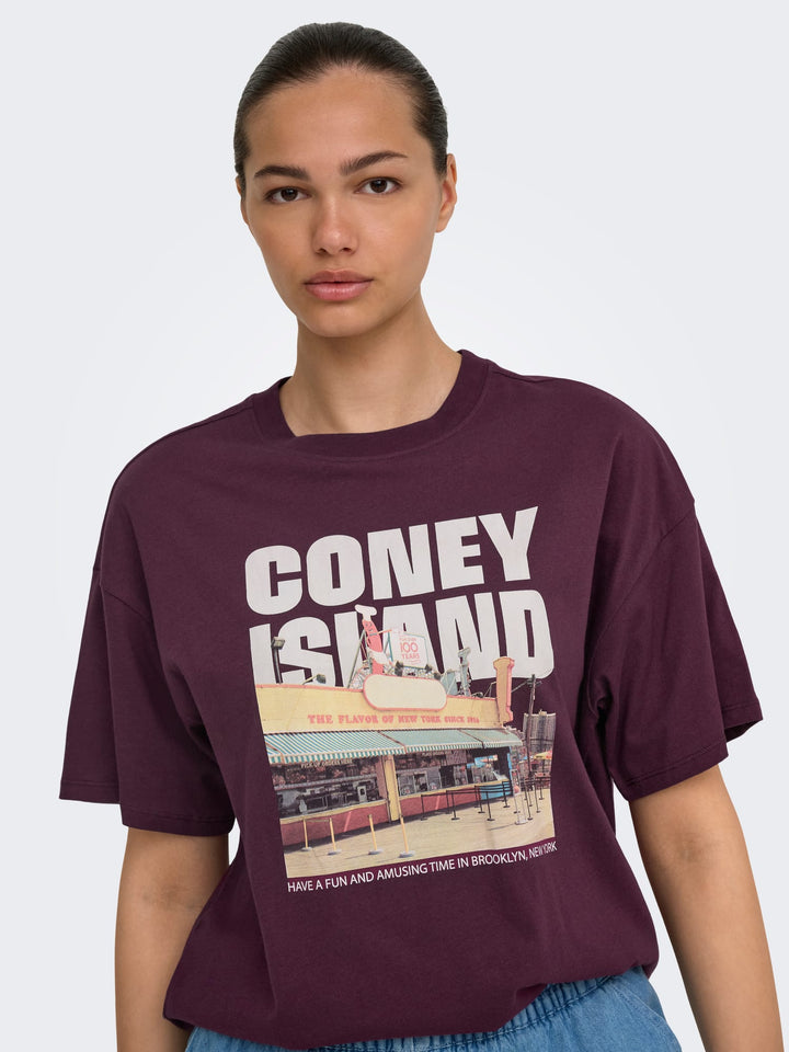 Only ONLMILA S/S PRINT BOX JRS - T-shirt dames aubergine