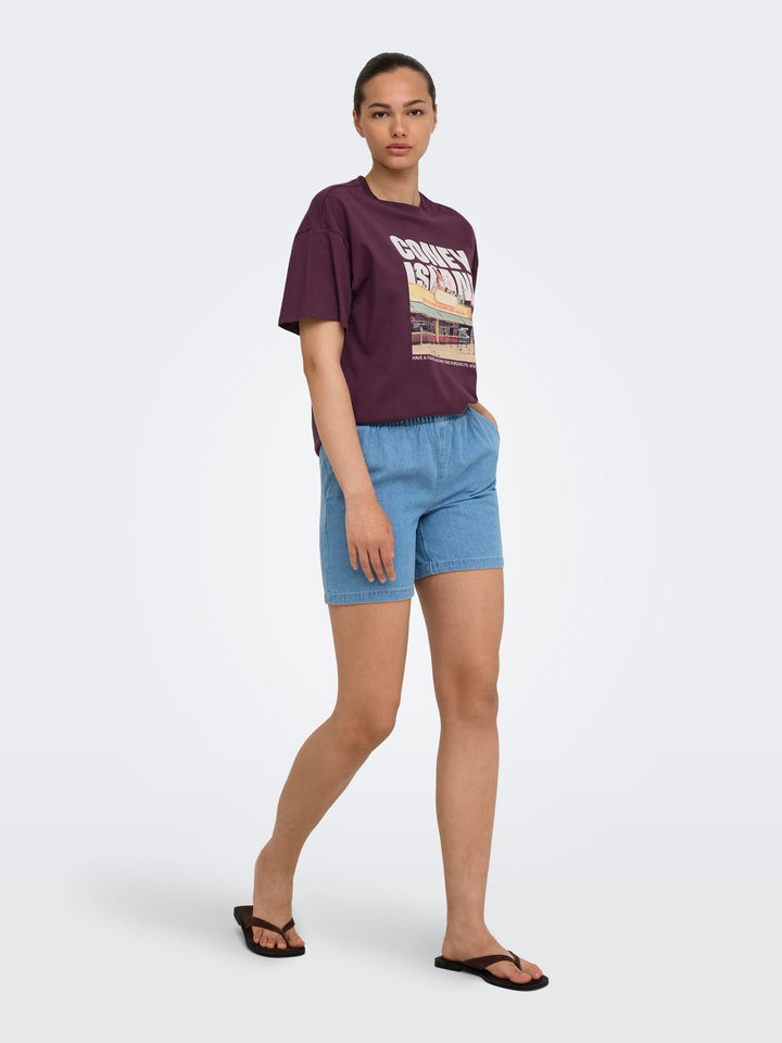 Only ONLMILA S/S PRINT BOX JRS - T-shirt dames aubergine