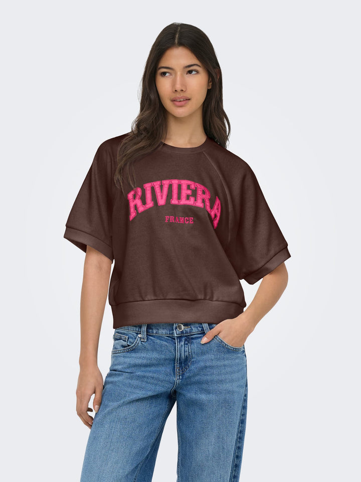 Only ONLDAZE S/S Raglan Sweatshirt bruin dessin – dames