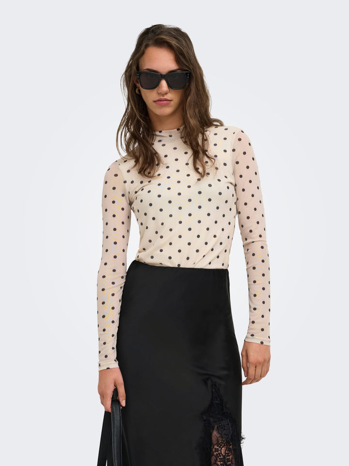 Only t-shirt l/m dames ecru dessin