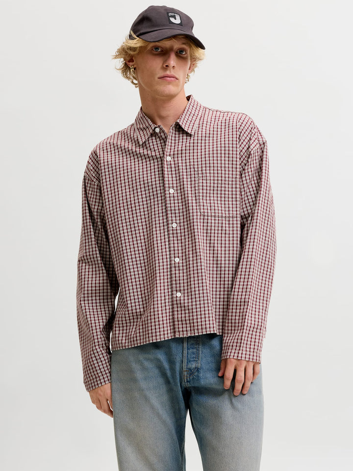 Jack &amp; Jones 12277479 Austin overhemd l/m bruin dessin – heren