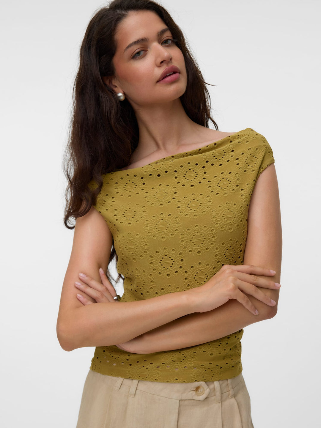 VERO MODA VMTASSA LIV SL WATERFALL TOP – dames top groen