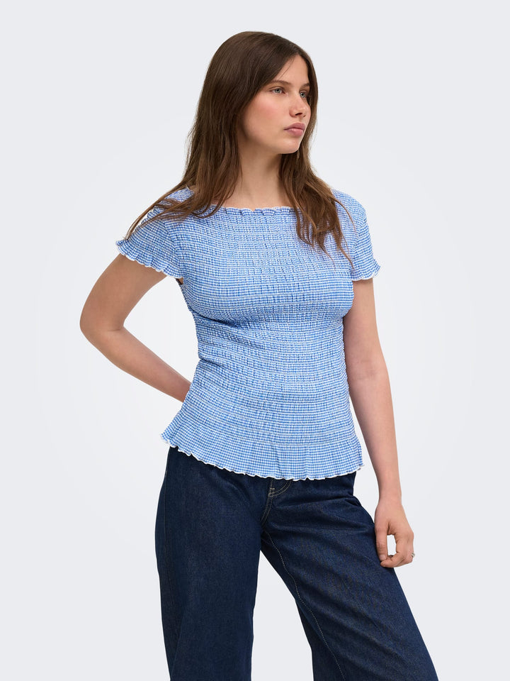 Only Celle top blauw dessin – dames