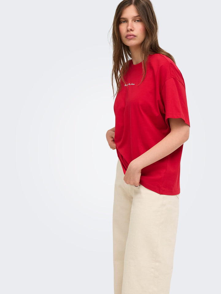 Only ONLVIVVI S/S Lovely Top steenrood – dames t-shirt