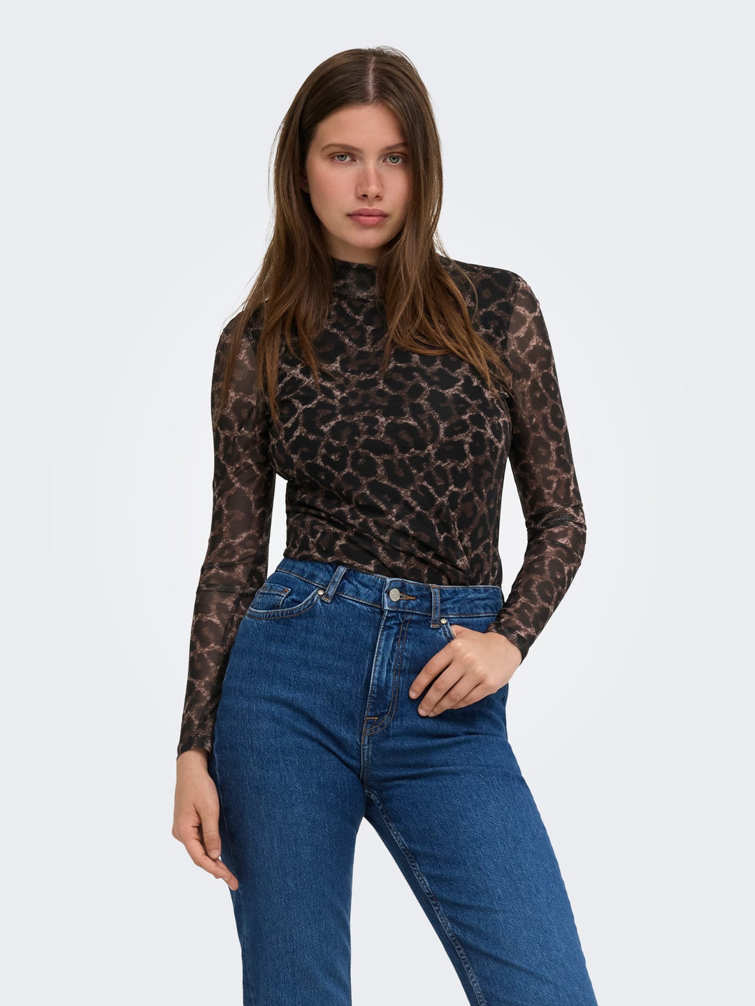 Only t-shirt l/m dames bruin dessin