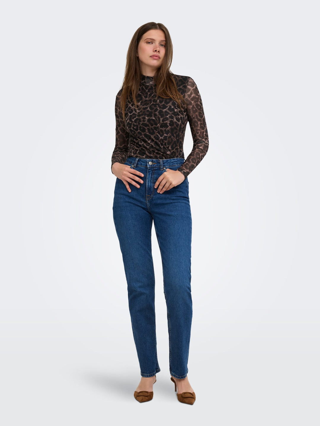 Only t-shirt l/m dames bruin dessin