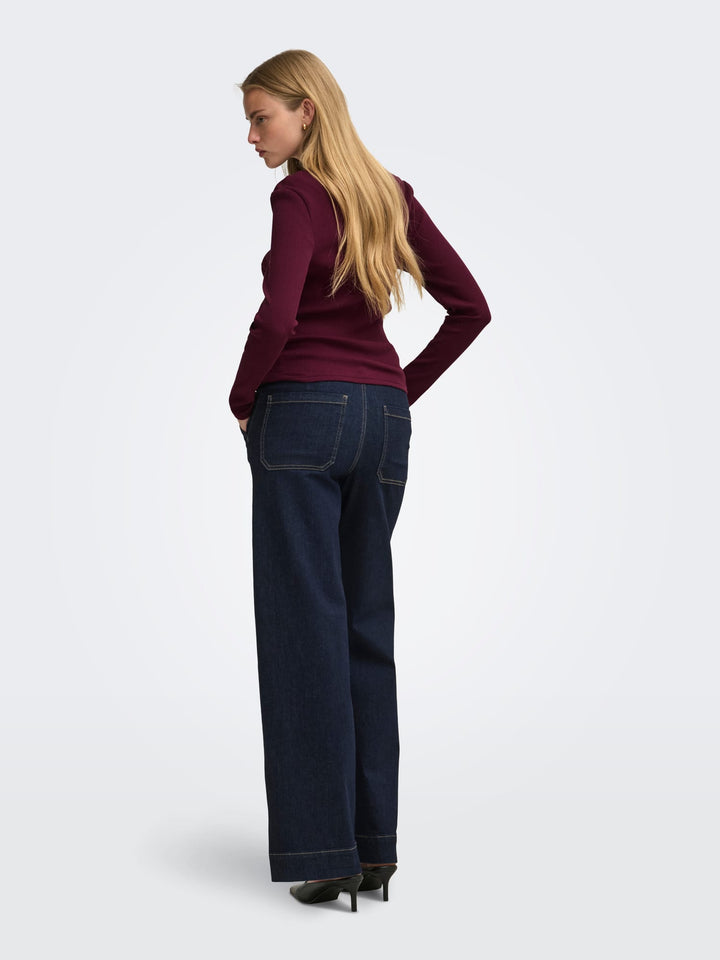 Only ONLSARA SHARAI L/S V-NECK TOP bordeaux – dames