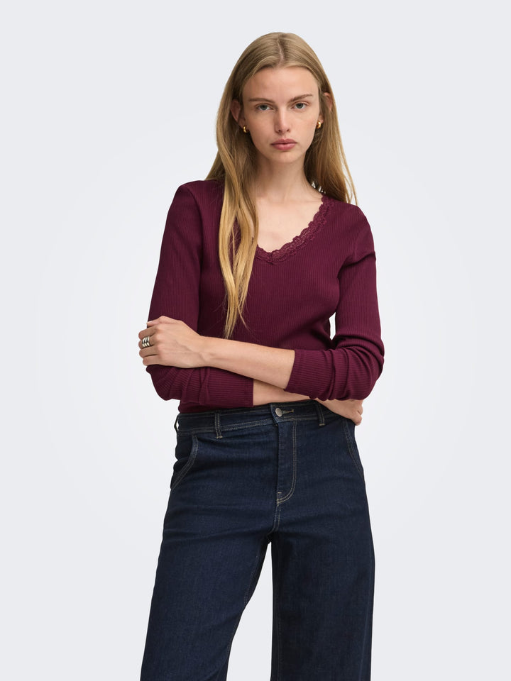 Only 15380864 Sara top l/m bordeaux