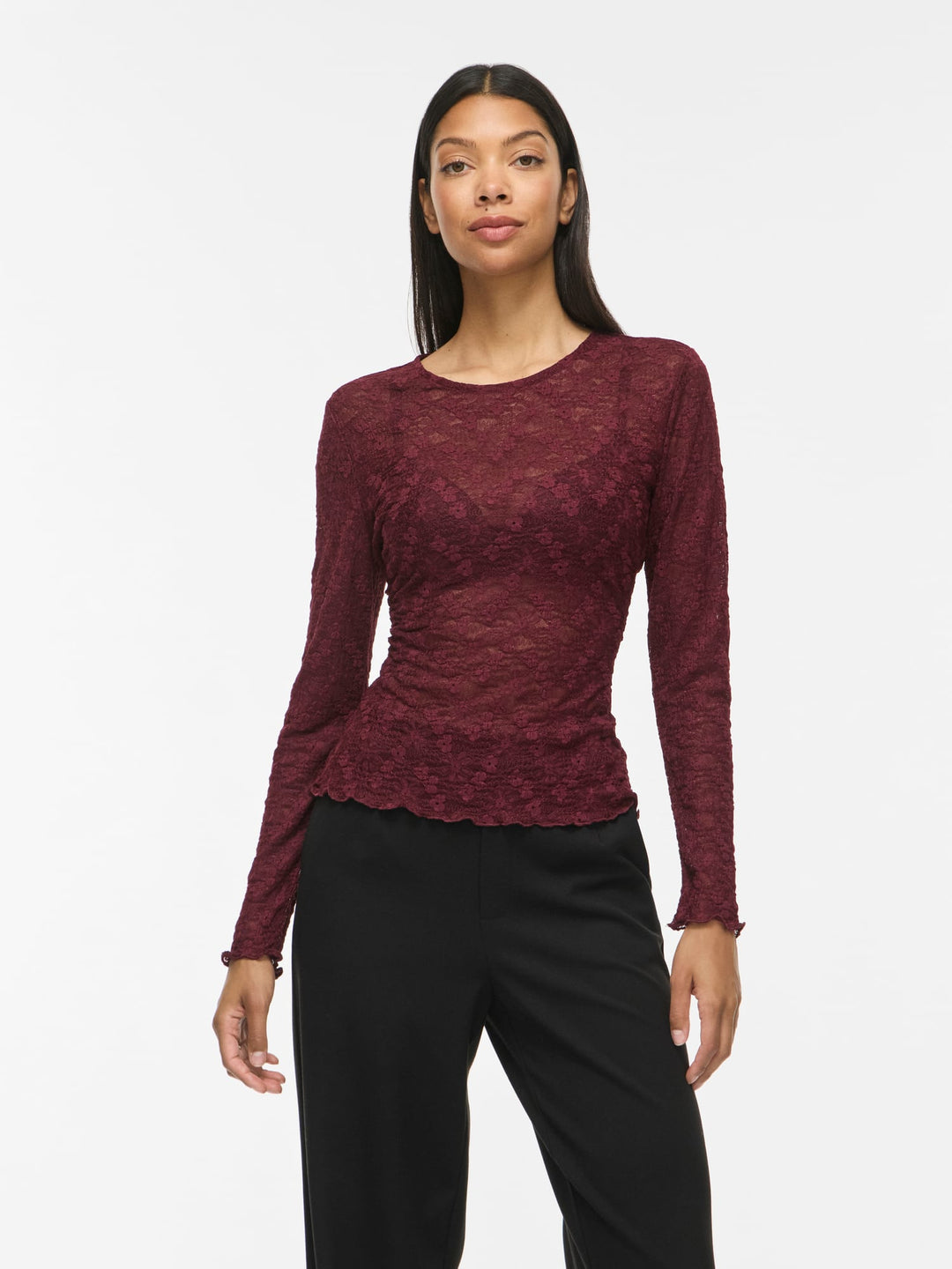 Vila VIFAY O-NECK L/S TOP - dames blouse bordeaux