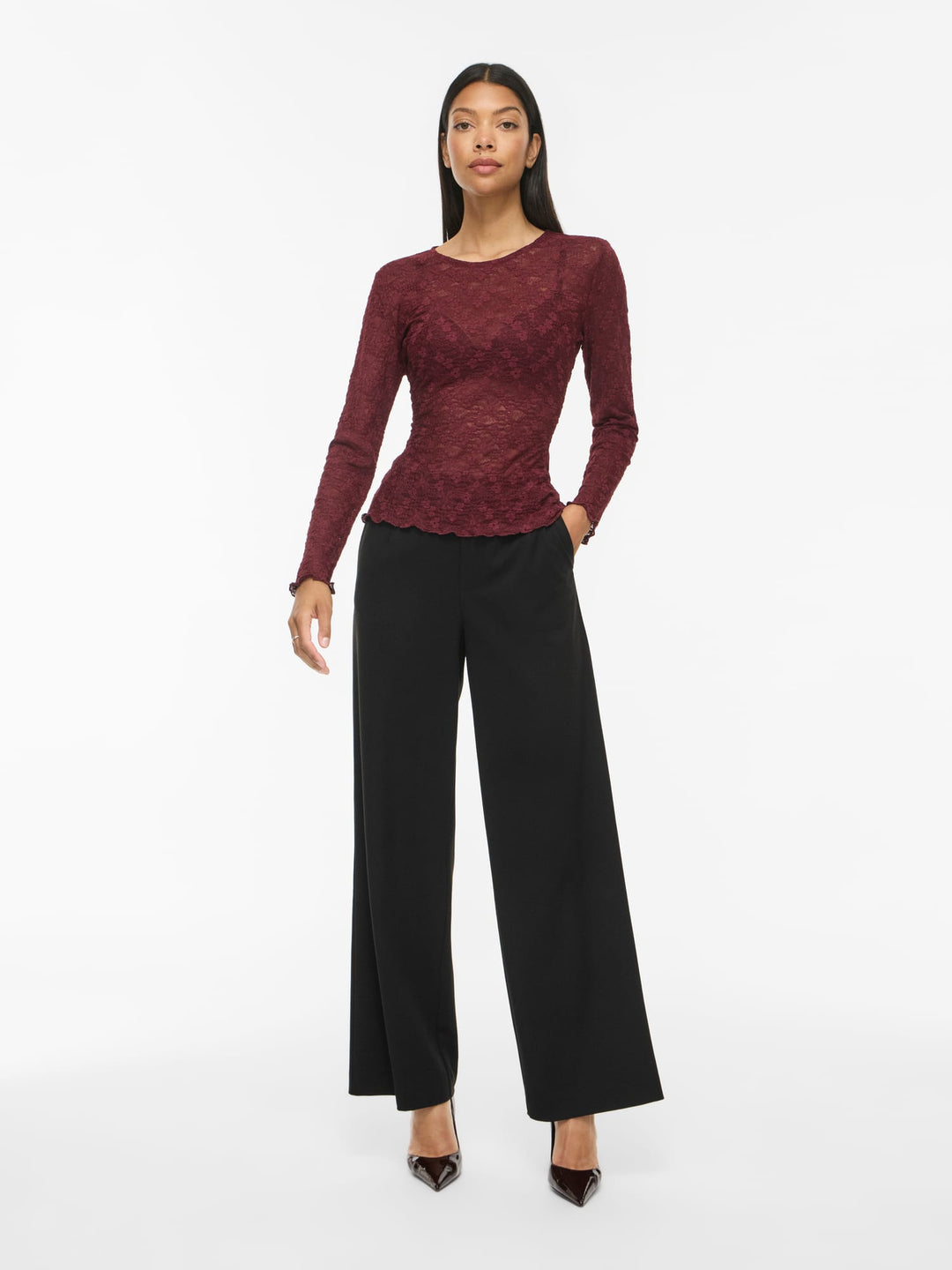 Vila VIFAY O-NECK L/S TOP - dames blouse bordeaux