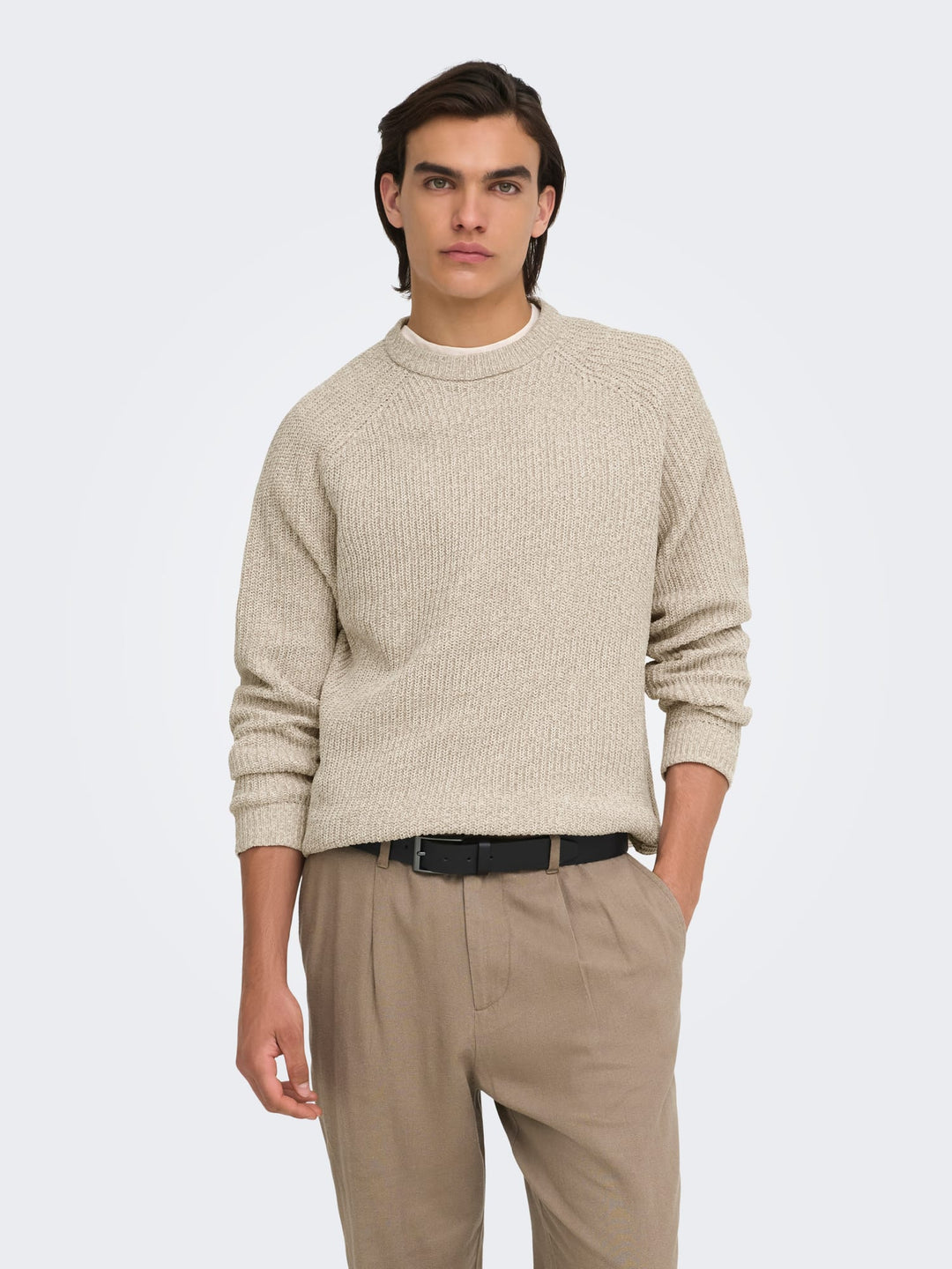 ONLY & SONS gebreide pullover zand – heren