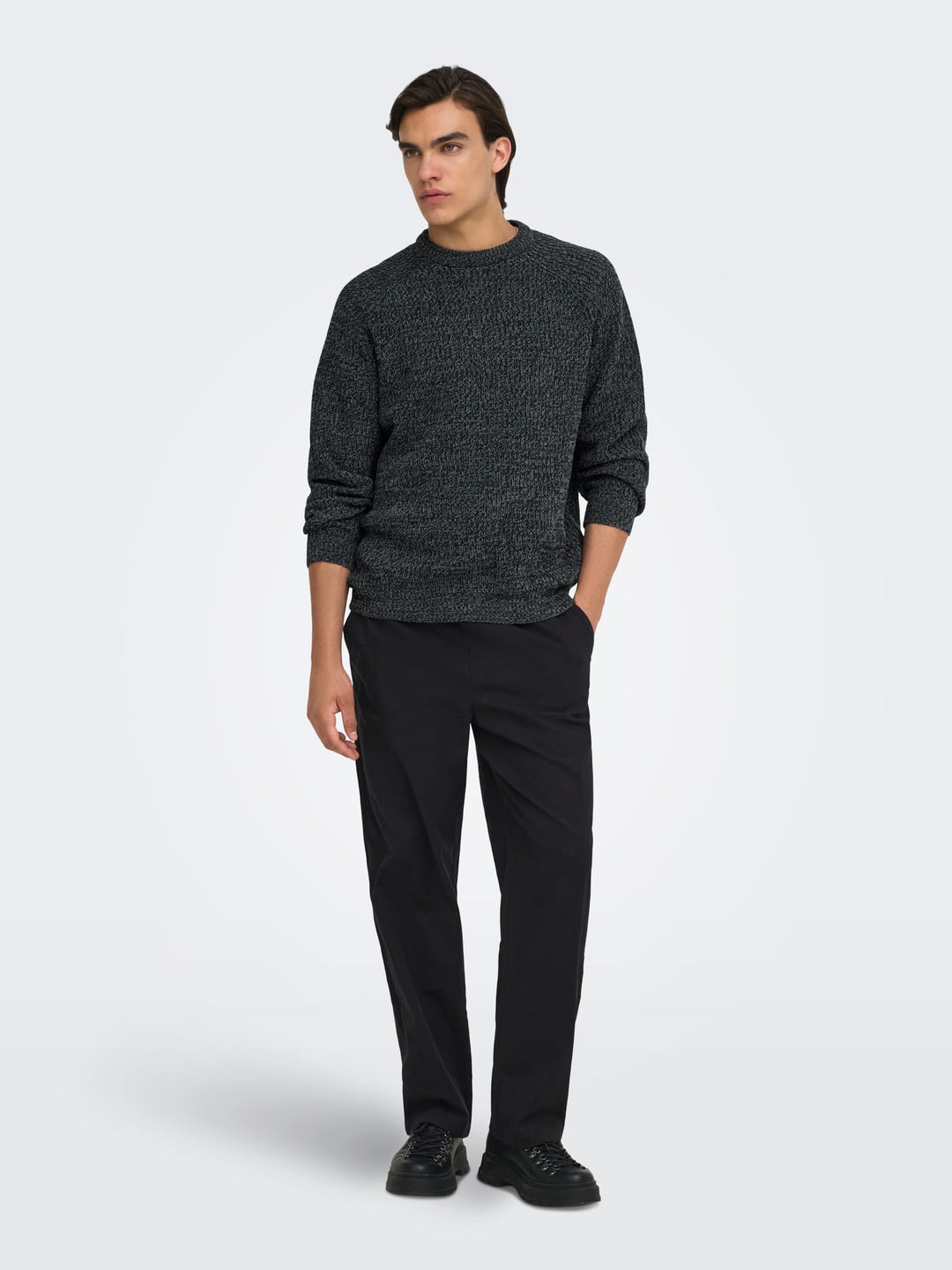 ONLY & SONS gebreide pullover zwart dessin – heren
