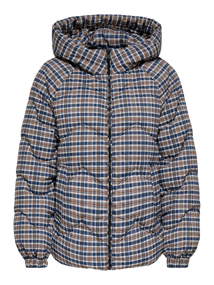 Jacqueline de Yong 15392731 power winterjas dames blauw dessin