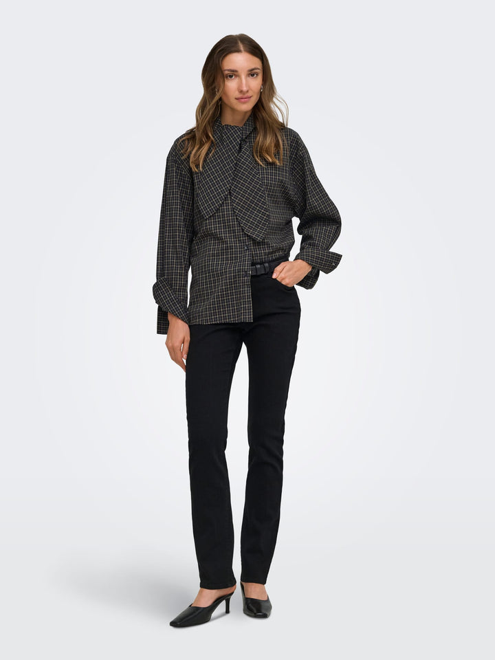 Jacqueline de Yong 15384549 Vilda blouse l/m zwart dessin