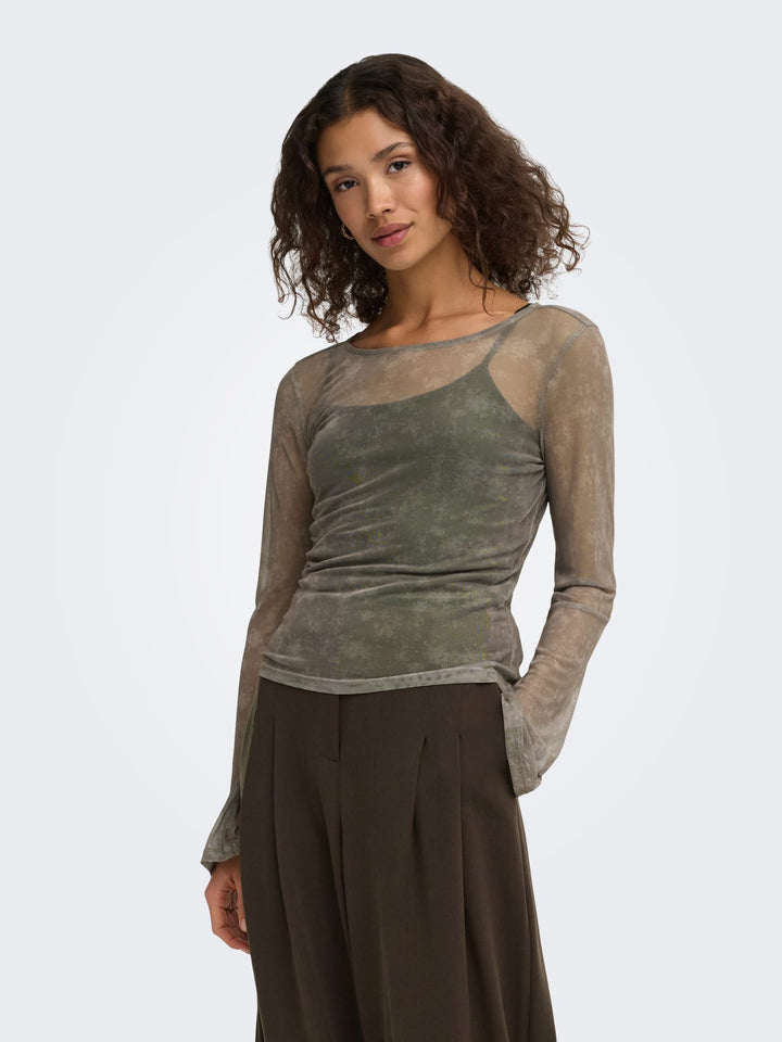 Only 15384102 Nox top l/m dames groen dessin