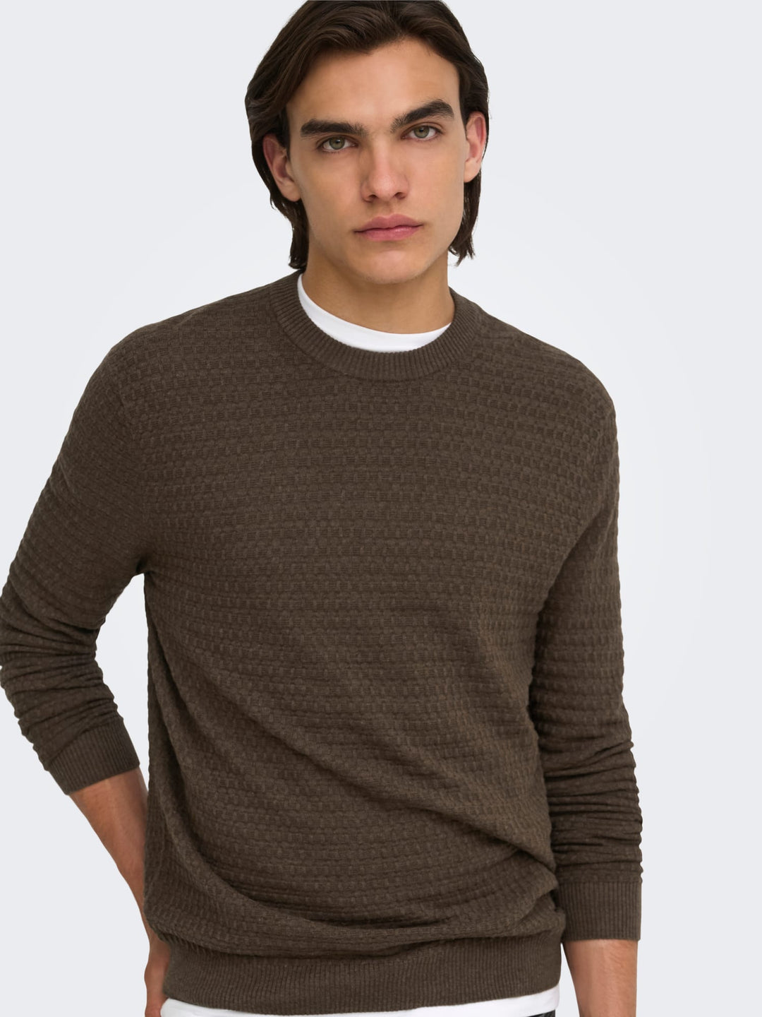 ONLY & SONS trui heren bruin dessin – casual stijl