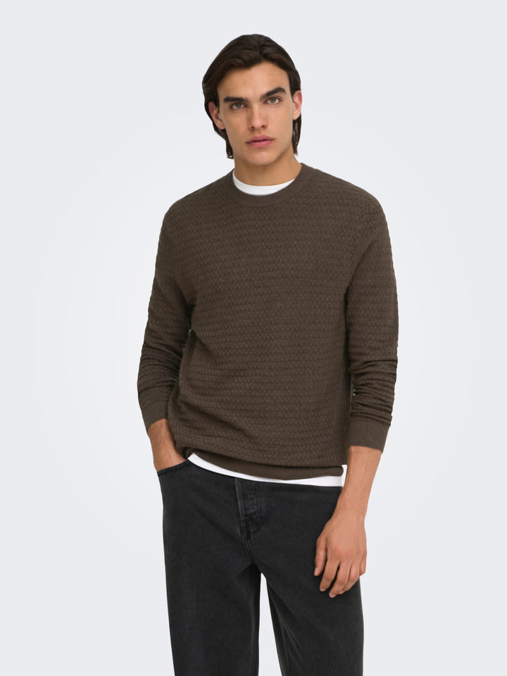 ONLY & SONS trui heren bruin dessin – casual stijl