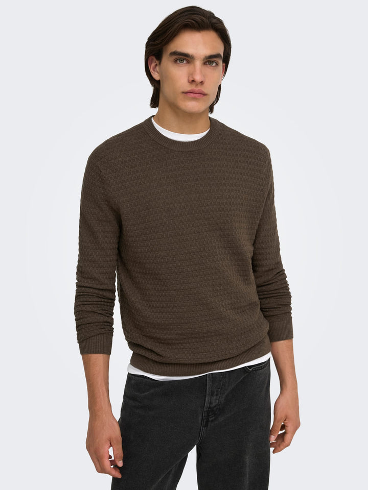 ONLY & SONS trui heren bruin dessin – casual stijl