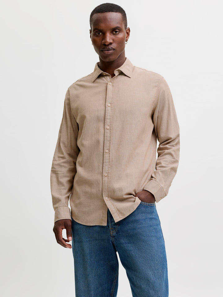 Jack &amp; Jones 12298562 overhemd l/m antraciet – heren - Zand