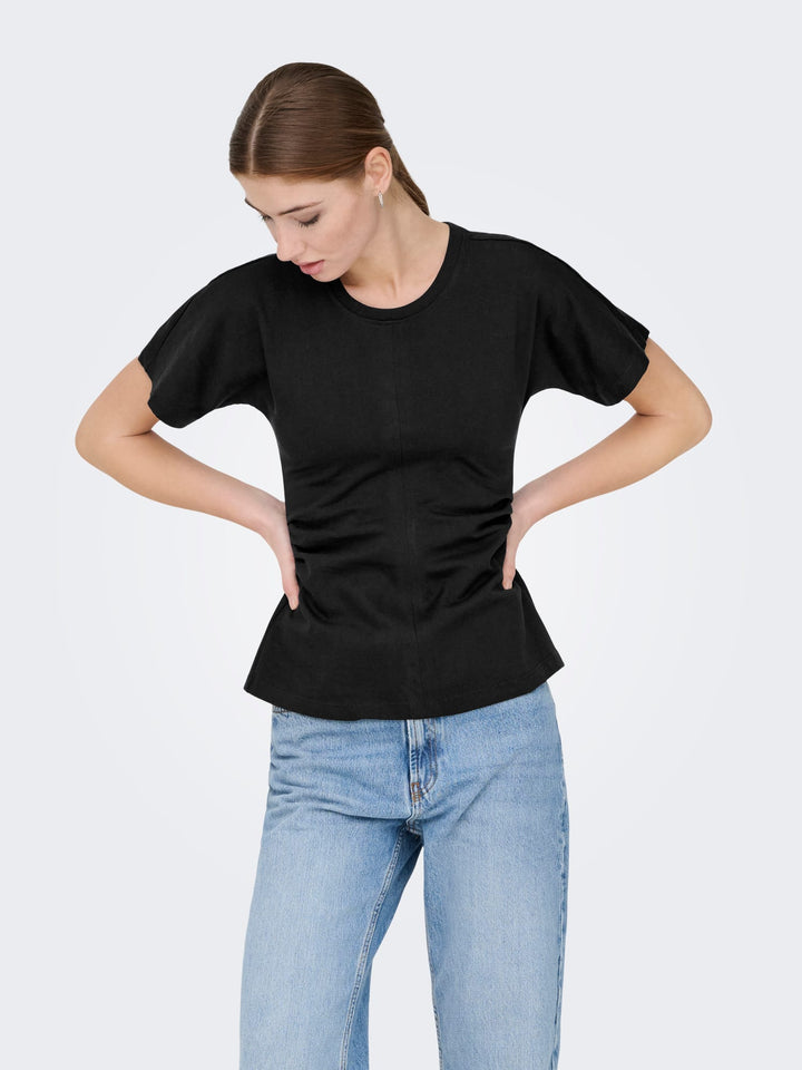 Only ONLMARIE S/S RUCHING TOP JRS NOOS – dames t-shirt - Zwart