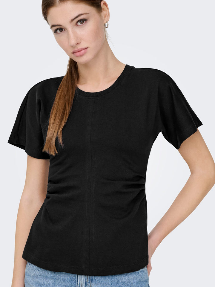 Only ONLMARIE S/S RUCHING TOP JRS NOOS – dames t-shirt - Zwart