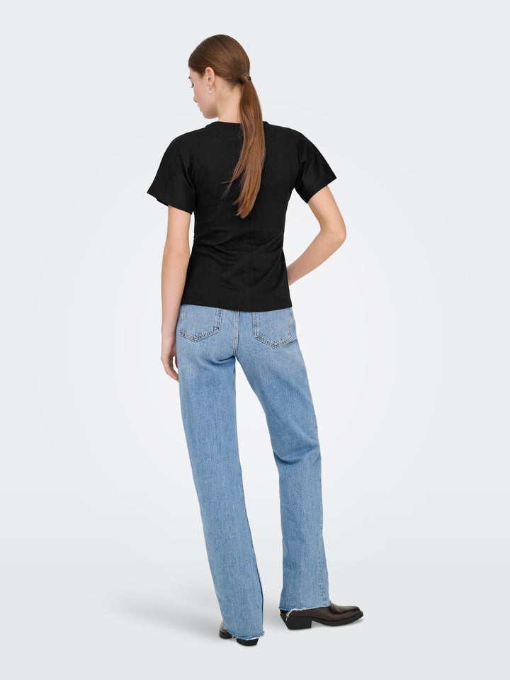 Only ONLMARIE S/S RUCHING TOP JRS NOOS – dames t-shirt - Zwart