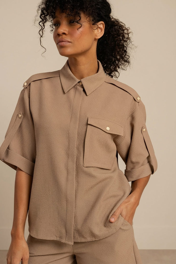 Studio Anneloes Nellie waffle blouse taupe – dames