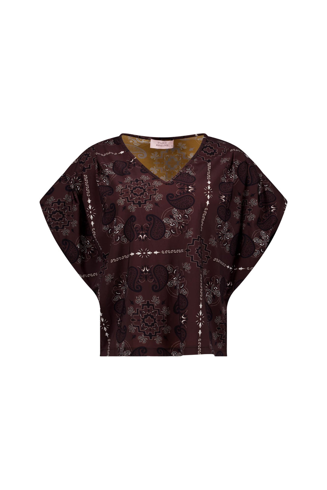 Studio Anneloes Renske paisley vneck top – dames - Bruin Dessin