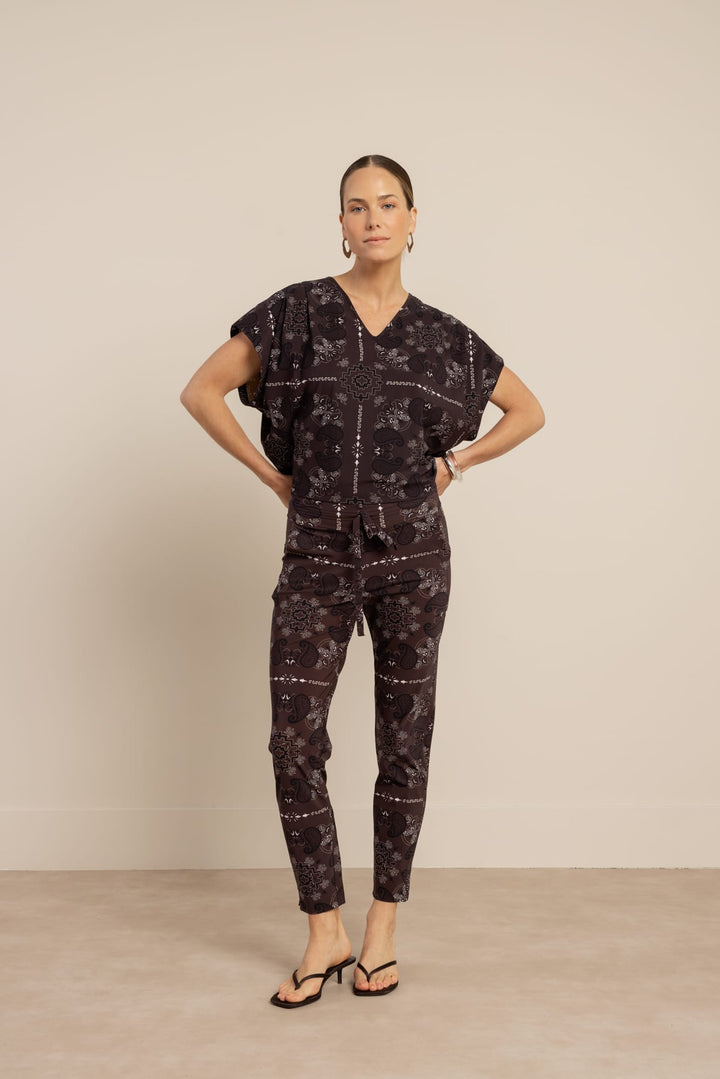Studio Anneloes Renske paisley vneck top – dames - Bruin Dessin