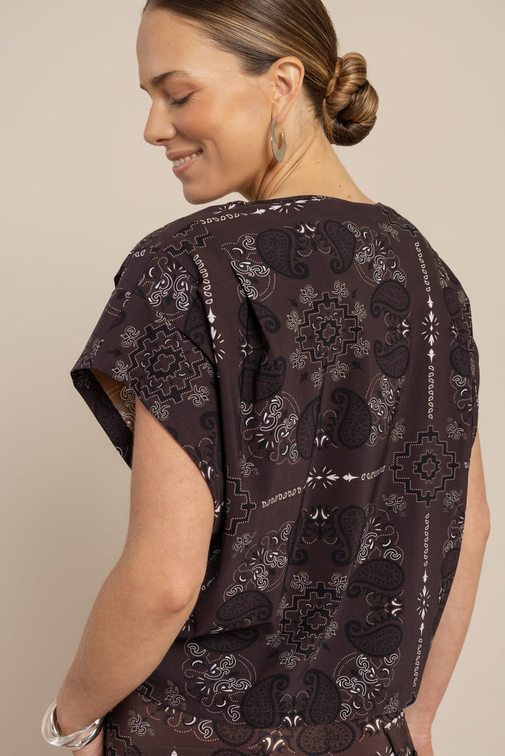 Studio Anneloes Renske paisley vneck top – dames - Bruin Dessin