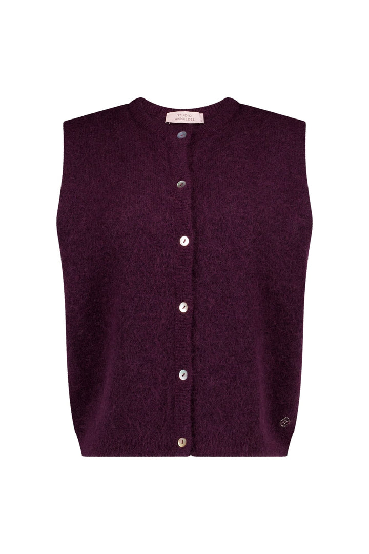 Studio Anneloes 14450 bibi vest gebreid aubergine – dames