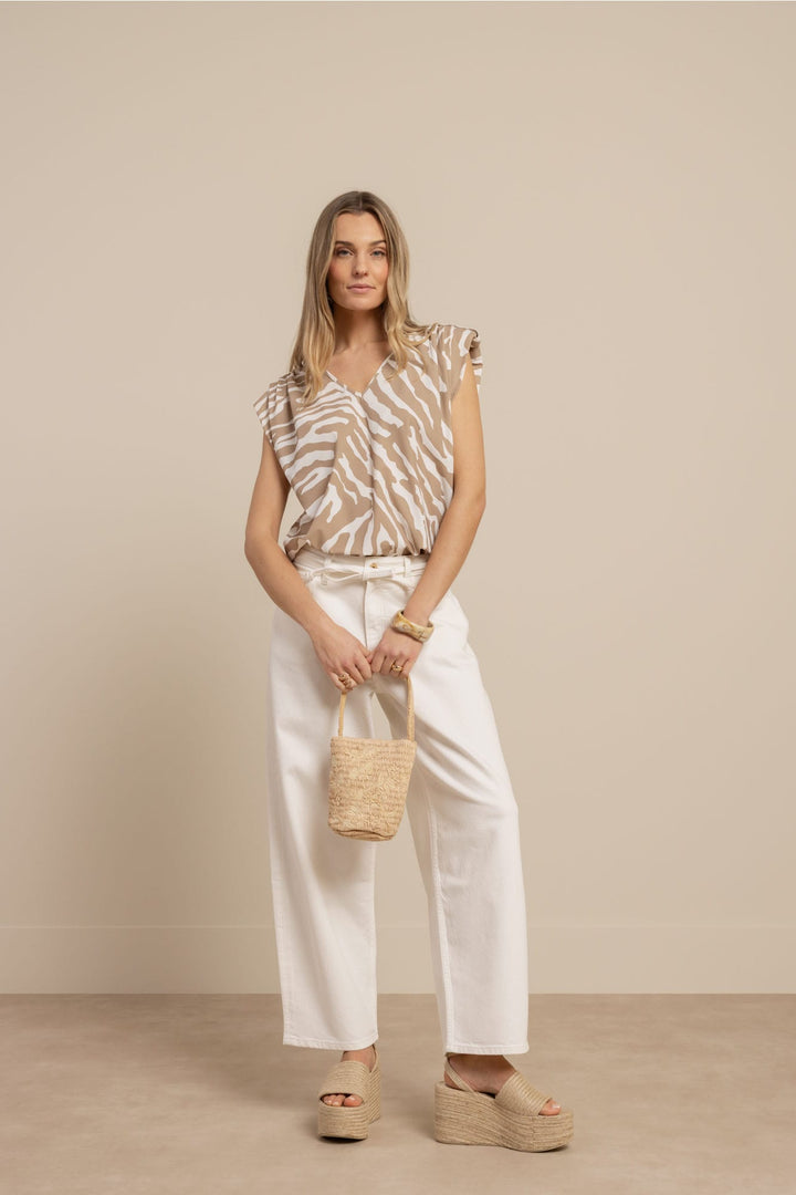 Studio Anneloes Leone zebra vneck top – dames - Bruin Dessin