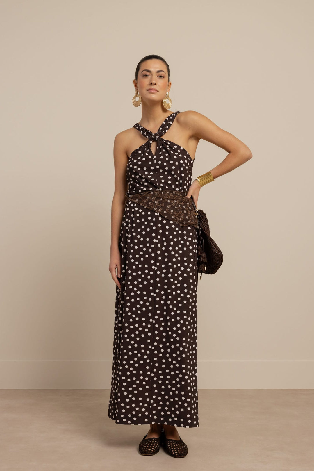 Studio Anneloes 13938 Norah jurk midi dames bruin dessin