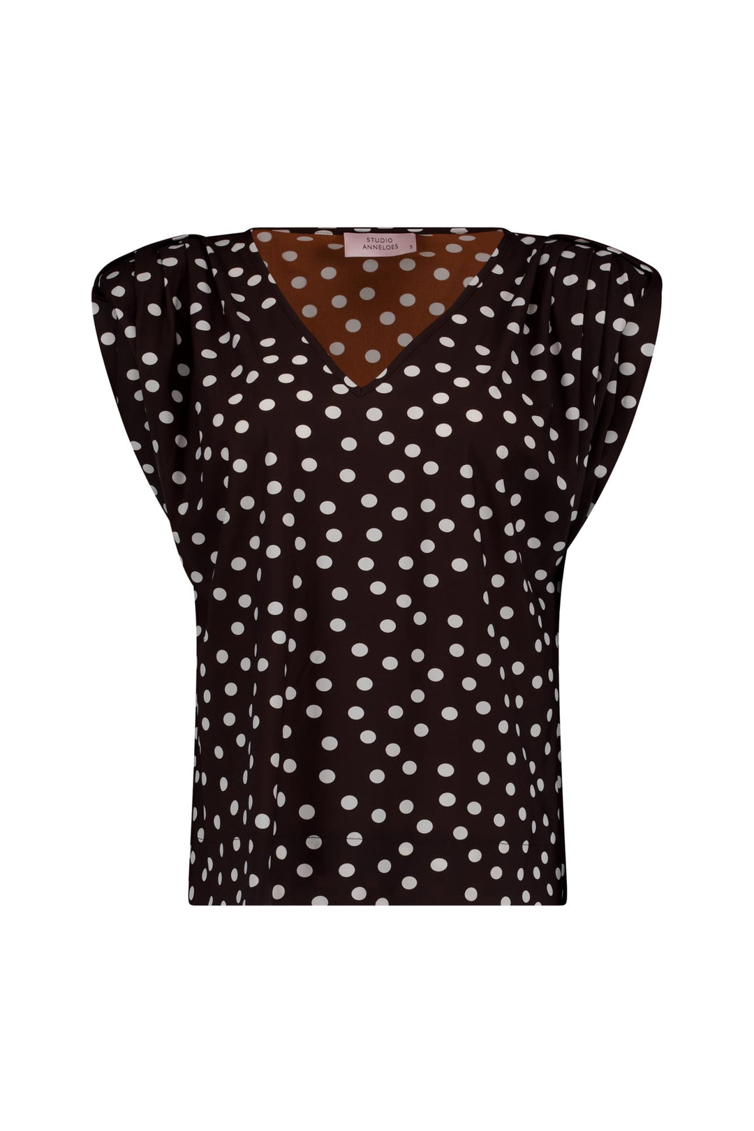 Studio Anneloes Leone dot vneck top bruin dessin – dames