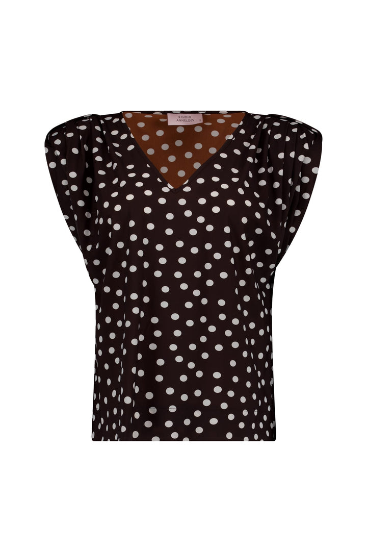 Studio Anneloes Leone dot vneck top bruin dessin – dames