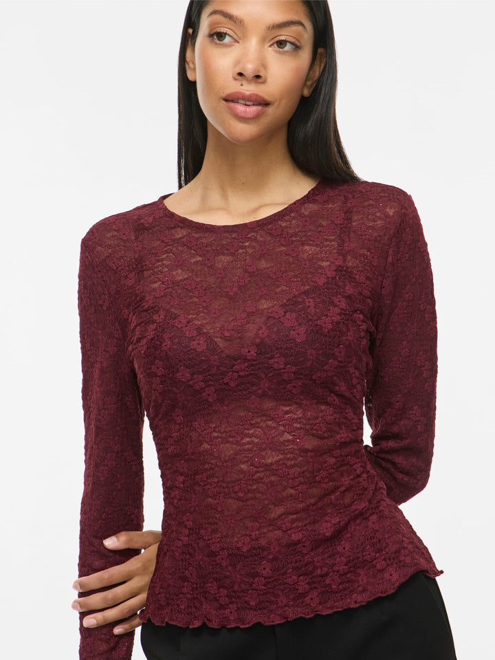 Vila VIFAY O-NECK L/S TOP - dames blouse bordeaux
