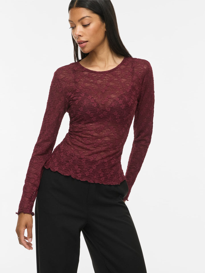 Vila VIFAY O-NECK L/S TOP - dames blouse bordeaux