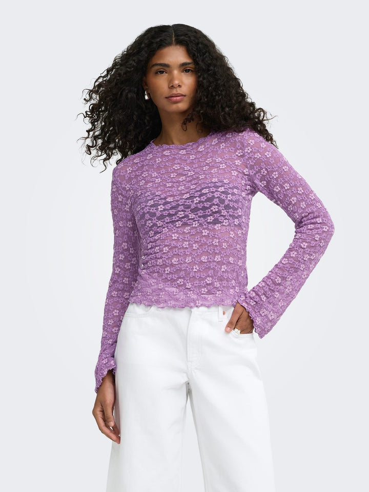 Only 15384092 Lollie top l/m dames – paars dessin