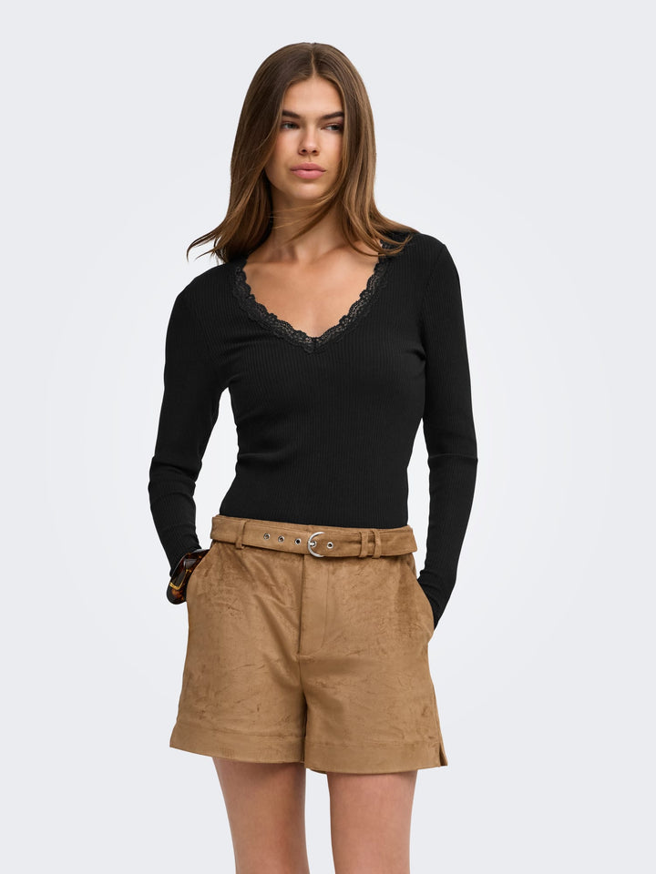 Only ONLSARA SHARAI L/S V-NECK TOP - dames top zwart