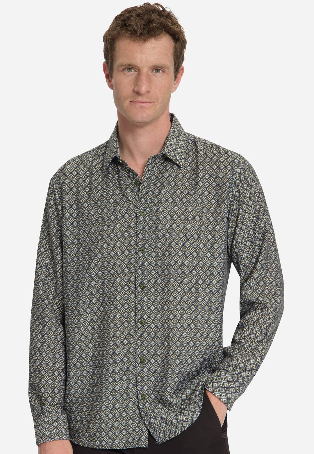 No excess 33450951 overhemd l/m heren groen dessin