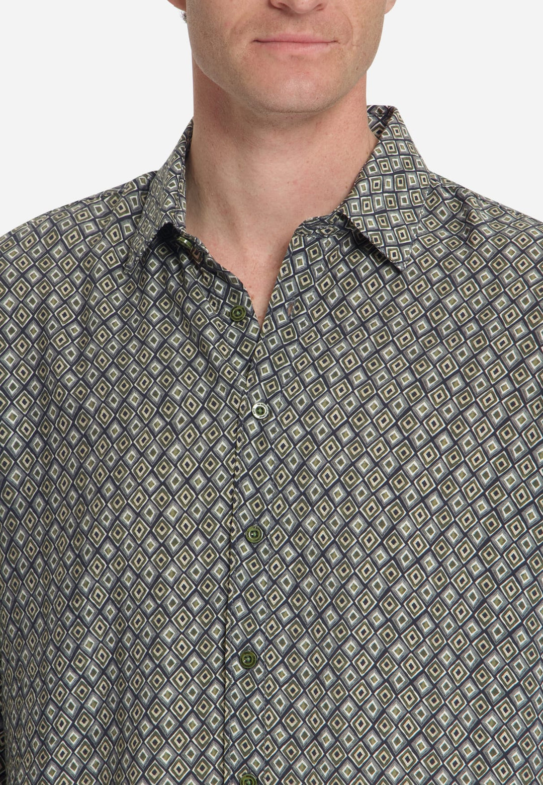 No excess 33450951 overhemd l/m heren groen dessin