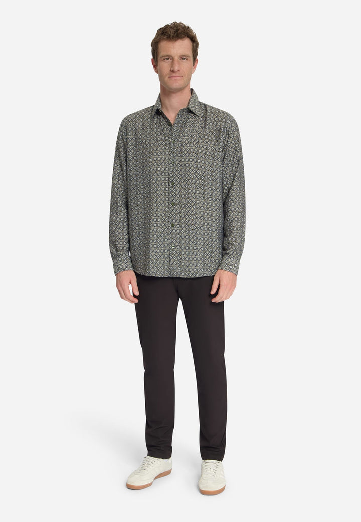 No excess 33450951 overhemd l/m heren groen dessin