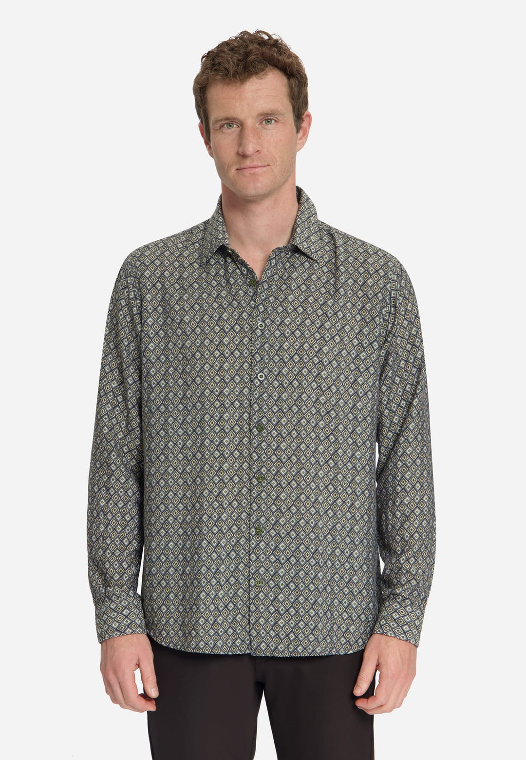 No excess 33450951 overhemd l/m heren groen dessin