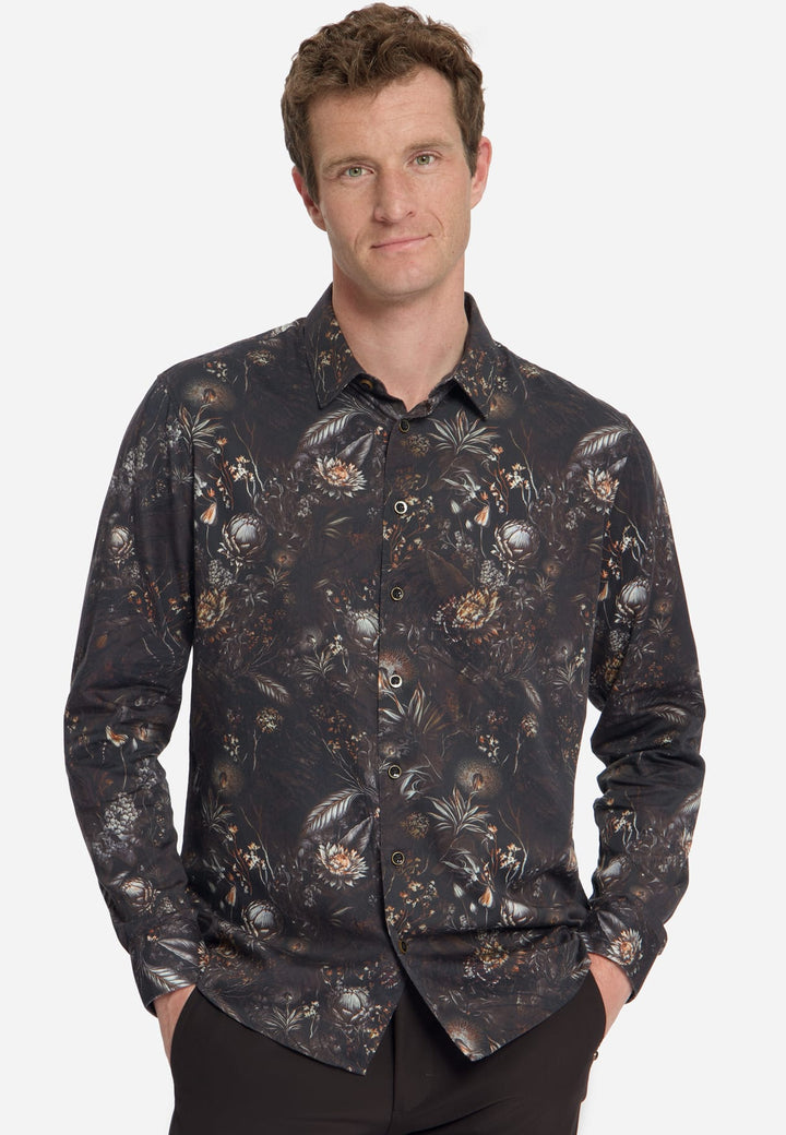 No excess 33430947 overhemd l/m heren zwart dessin
