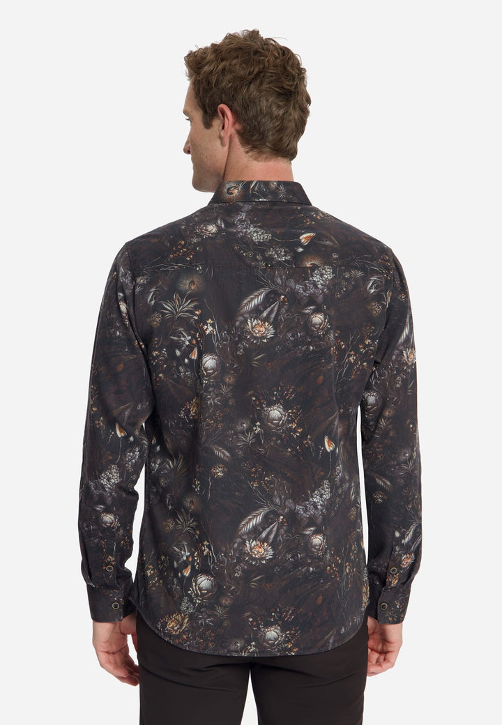No excess 33430947 overhemd l/m heren zwart dessin
