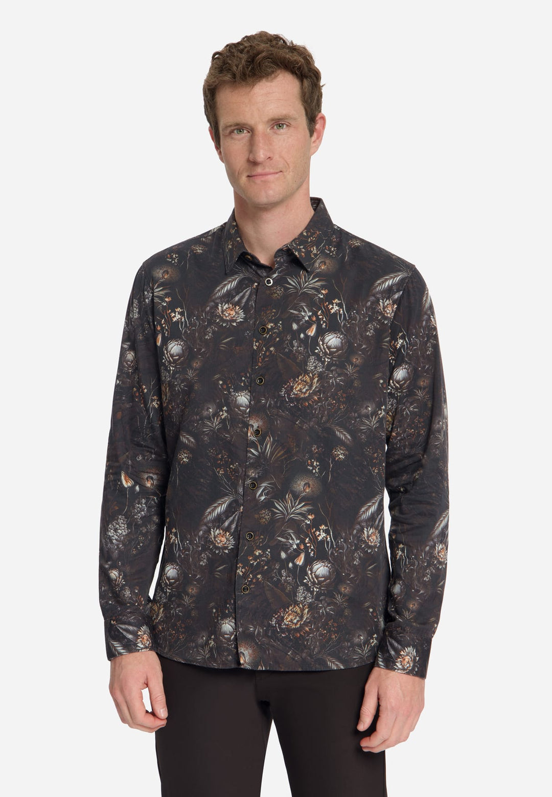 No excess 33430947 overhemd l/m heren zwart dessin