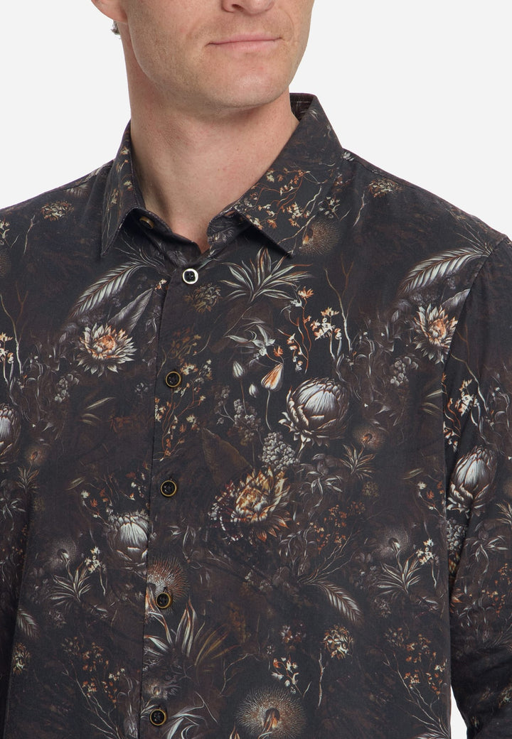 No excess 33430947 overhemd l/m heren zwart dessin
