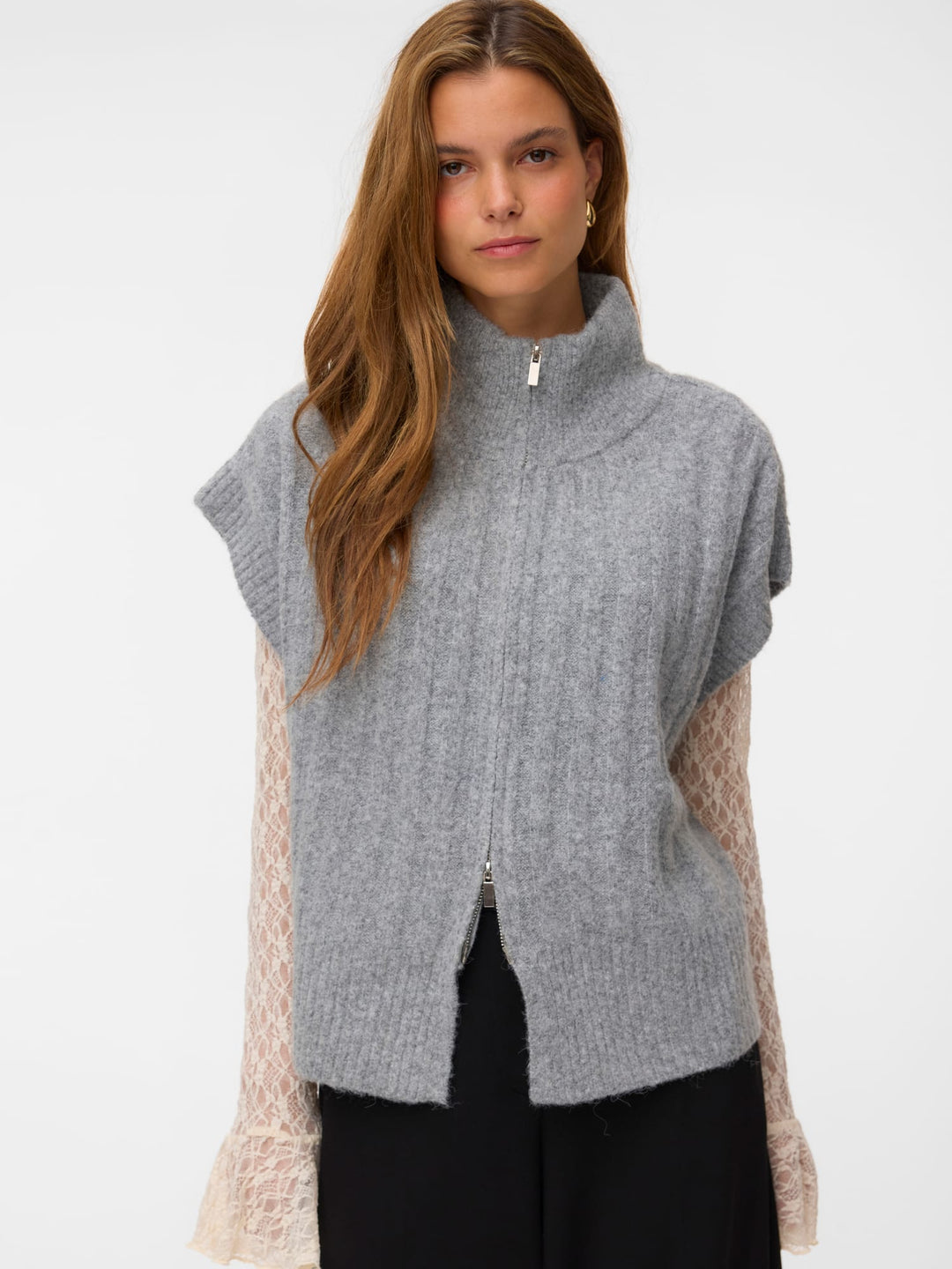 VERO MODA 10347170 Bang vest gebreid dames grijs melee